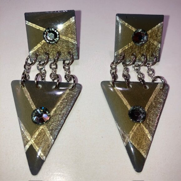 VINTAGE MAM DESIGNS COLLECTORS SIGNED GOLD/MULTICOLOR EARRINGS PIERCED - Picture 1 of 4
